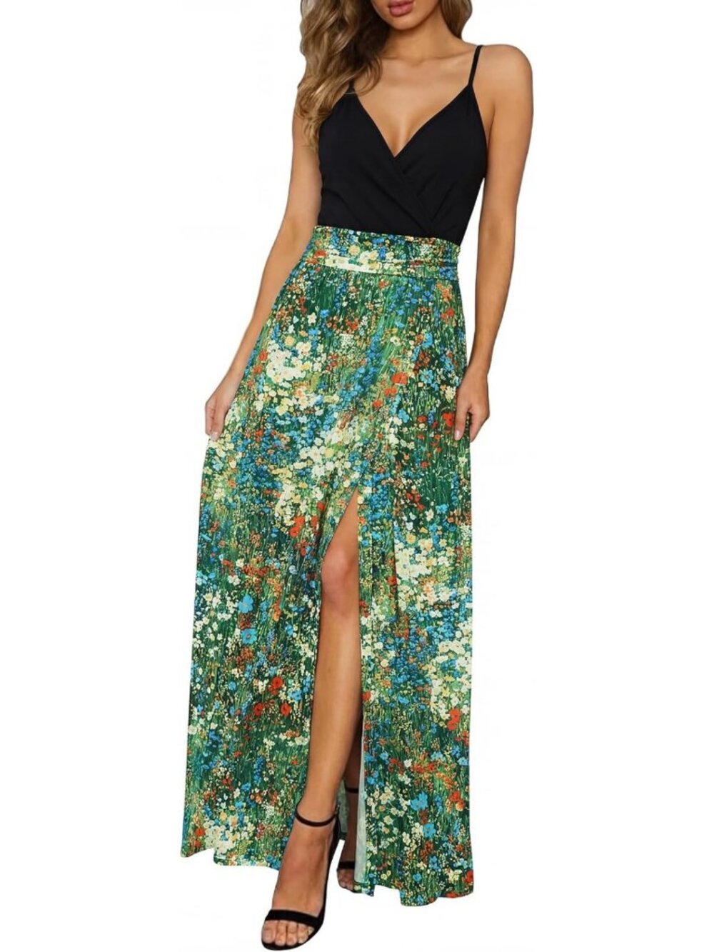 Lightweight Summer Maxi Dress - V Neck Split Flowy Style for Wedding & Beach
